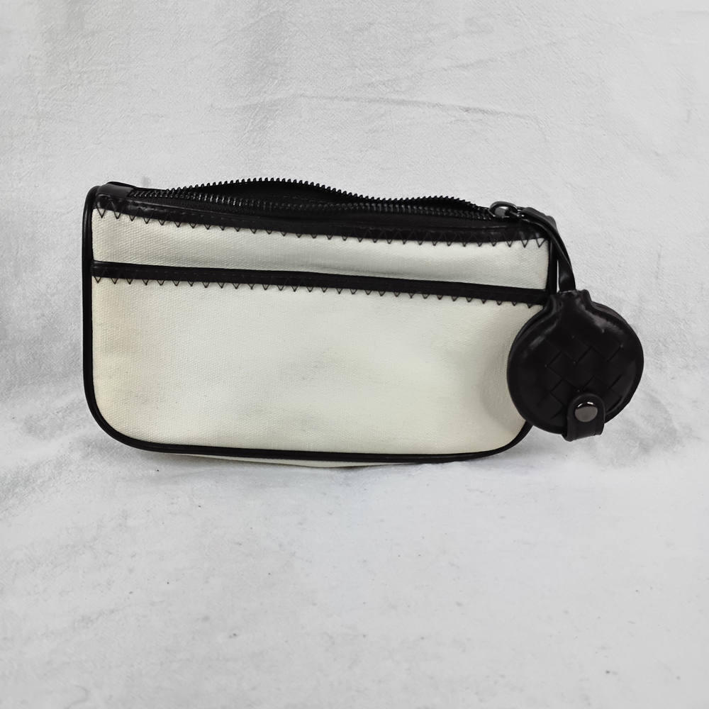 Bottega Veneta Parfum White Canvas Cosmetics Makeup Bag Pouch Mirror Charm